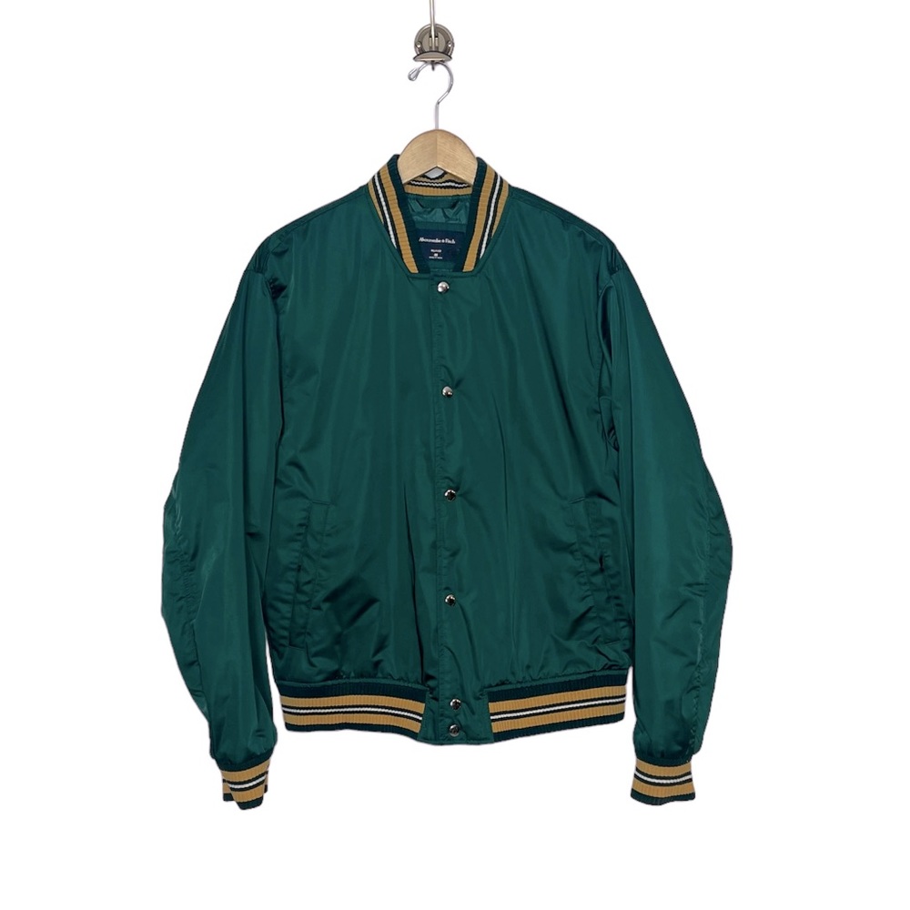 Abercrombie & Fitch Men's Medium Green Varsity Style Bomber Jacket Team Colors